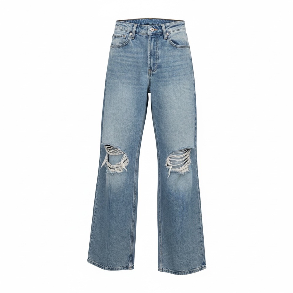 &Denim Baggy Wide Leg Distressed Jeans Light Wash Size 2